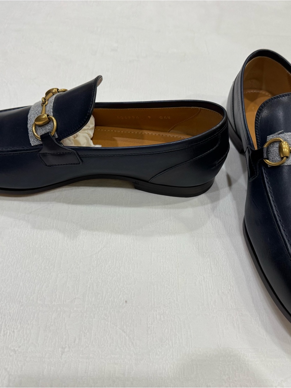 Brand New Men's Gucci Jordaan Navy Leather Bit Loafers (Gold Buckle) - Picture 7 of 10